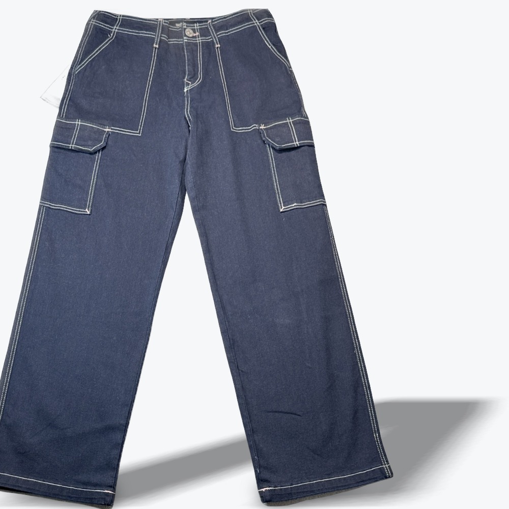 NEW True Religion Navy Wide Leg Flare Jeans with Contrast Stitching